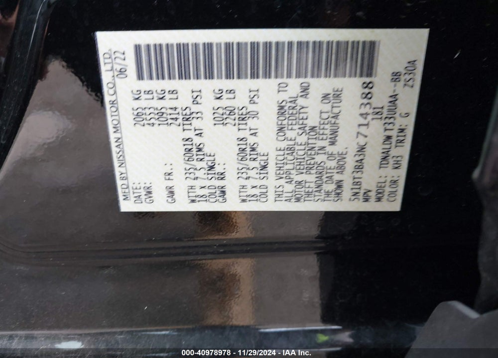 2022 NISSAN ROGUE SV FWD VIN: 5N1BT3BA3NC714388