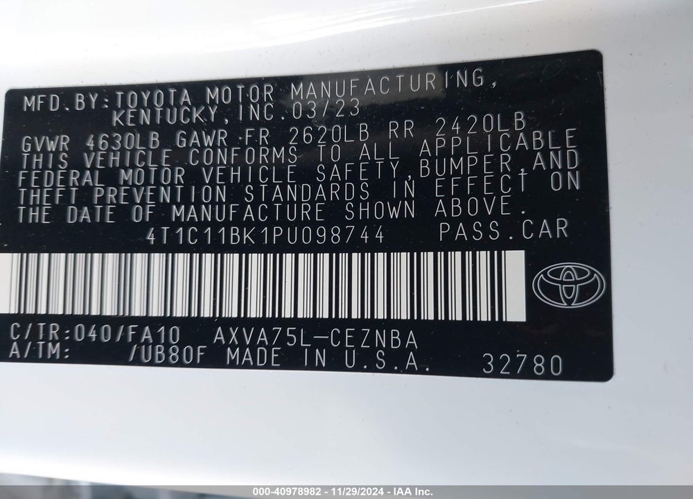 2023 TOYOTA CAMRY LE VIN: 4T1C11BK1PU098744