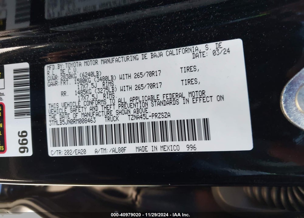 2024 TOYOTA TACOMA DOUBLE CAB/SR5/TRD SPORT/TRD OFF ROAD/LTD VIN: 3TMLB5JN0RM008463