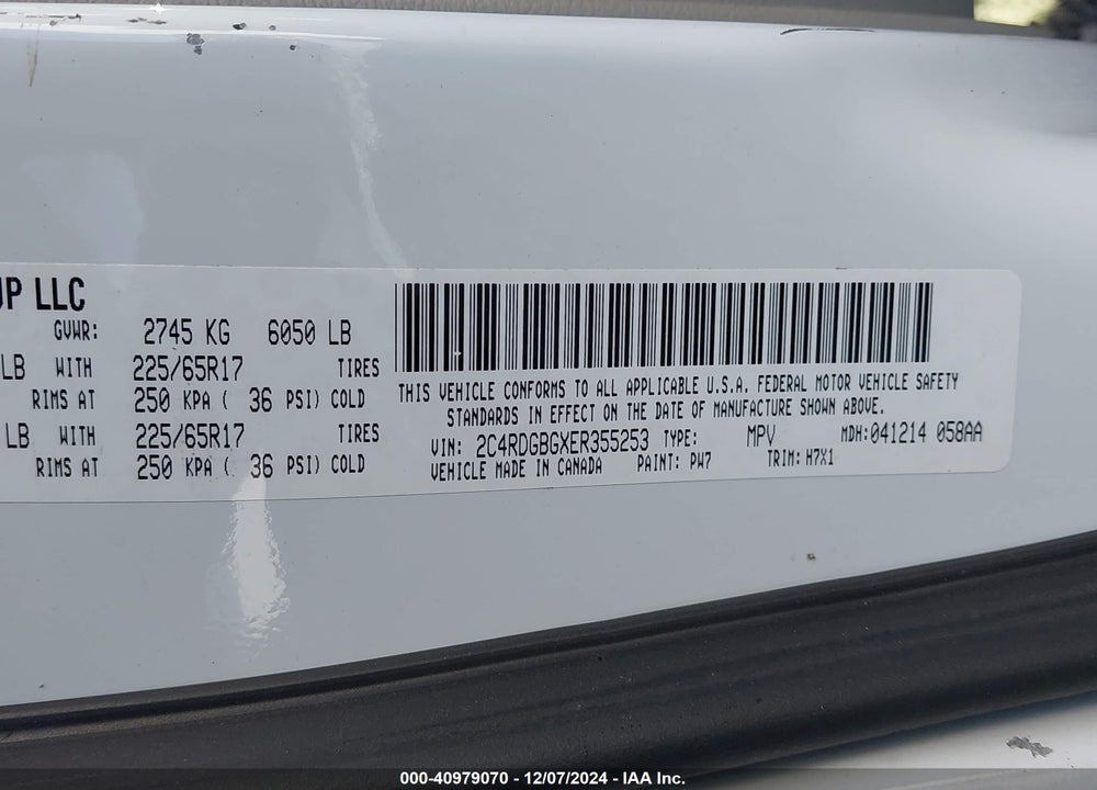 2014 DODGE GRAND CARAVAN SE VIN: 2C4RDGBGXER355253