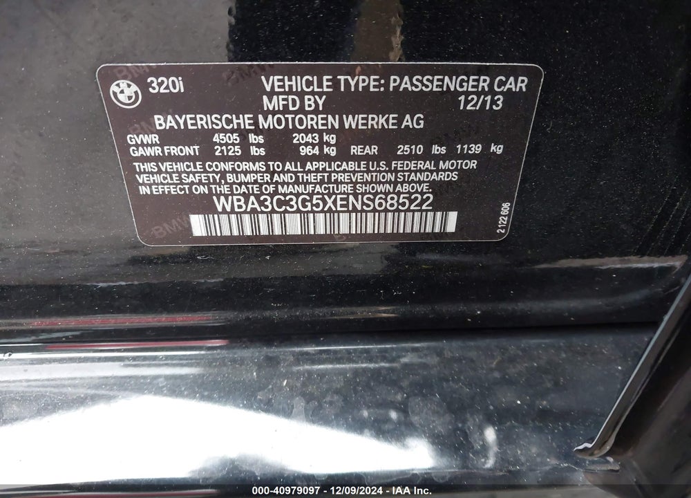 2014 BMW 320I XDRIVE VIN: WBA3C3G5XENS68522