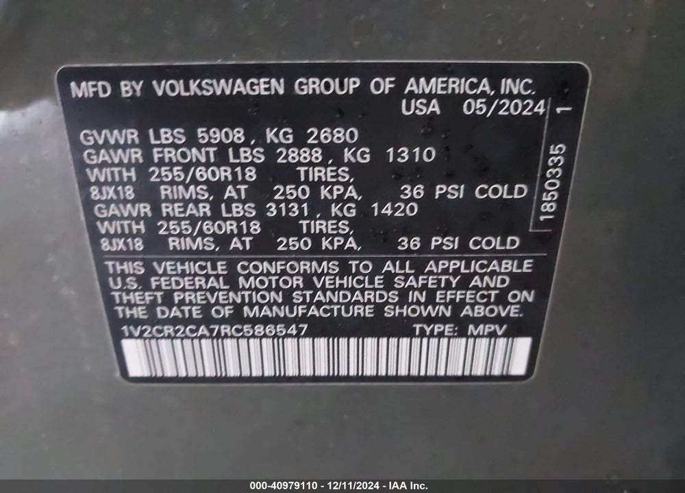 2024 VOLKSWAGEN ATLAS 2.0T PEAK EDITION SE W/TECHNOLOGY VIN: 1V2CR2CA7RC586547