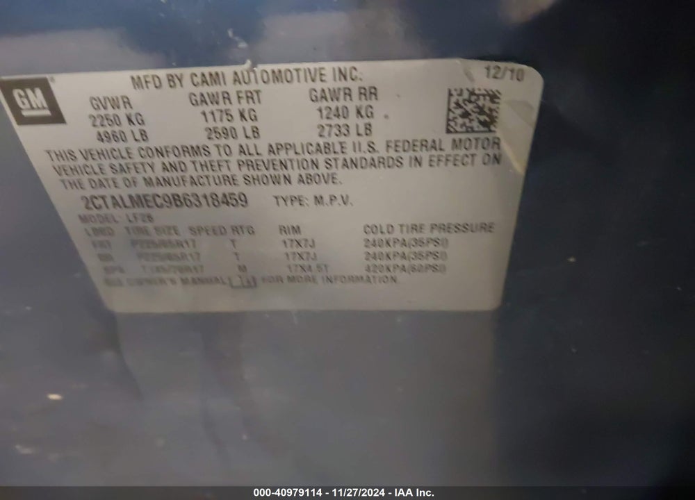 2011 GMC TERRAIN SLE-1 VIN: 2CTALMEC9B6318459