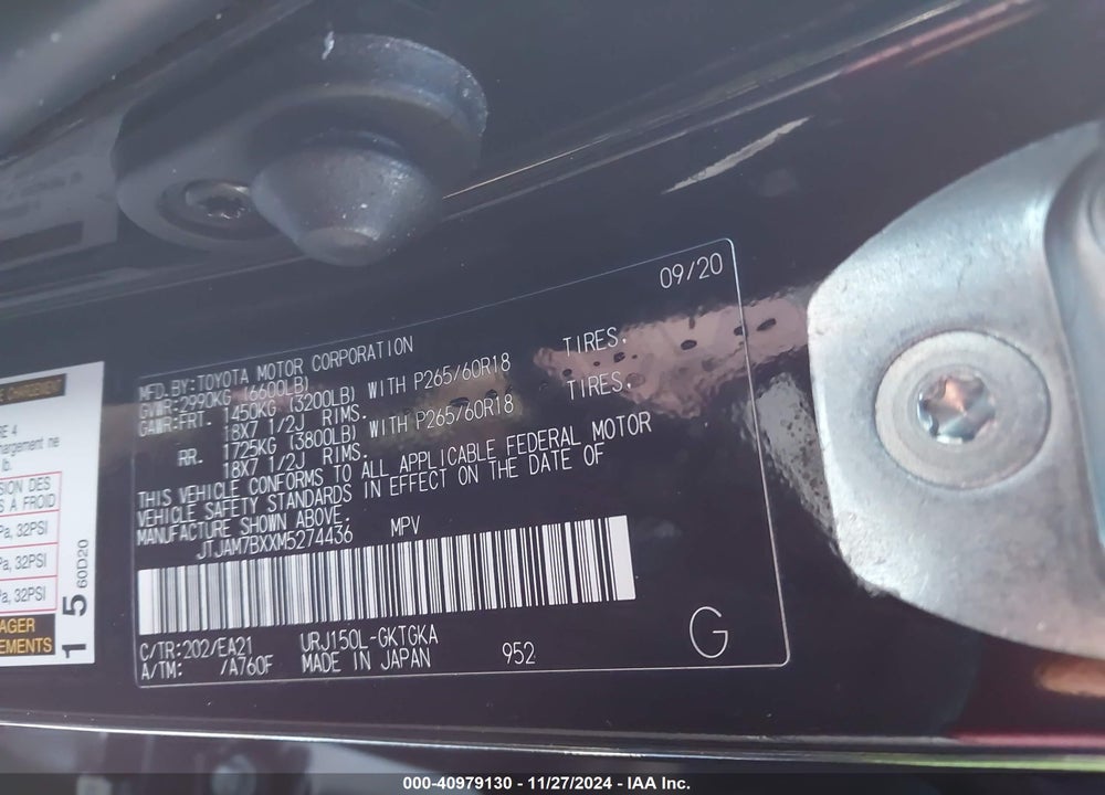 2021 LEXUS GX 460 VIN: JTJAM7BXXM5274436