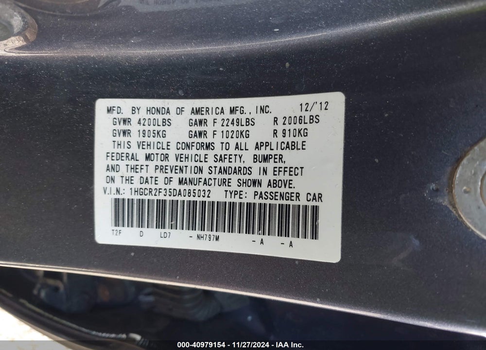 2013 HONDA ACCORD LX VIN: 1HGCR2F35DA085032
