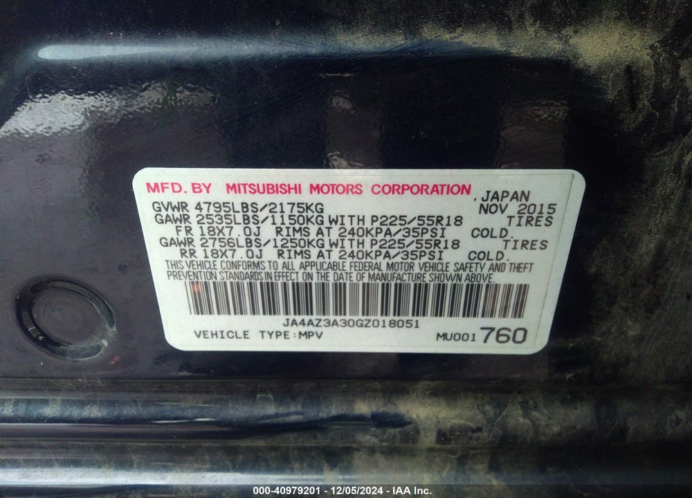 2016 MITSUBISHI OUTLANDER SE VIN: JA4AZ3A30GZ018051