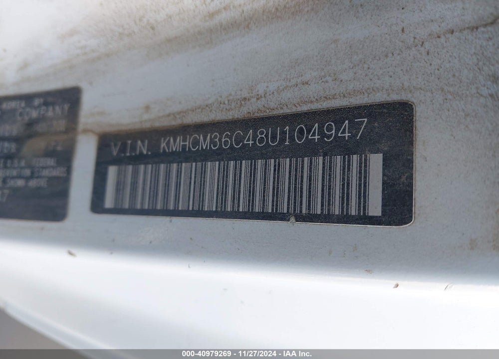 2008 HYUNDAI ACCENT GS VIN: KMHCM36C48U104947
