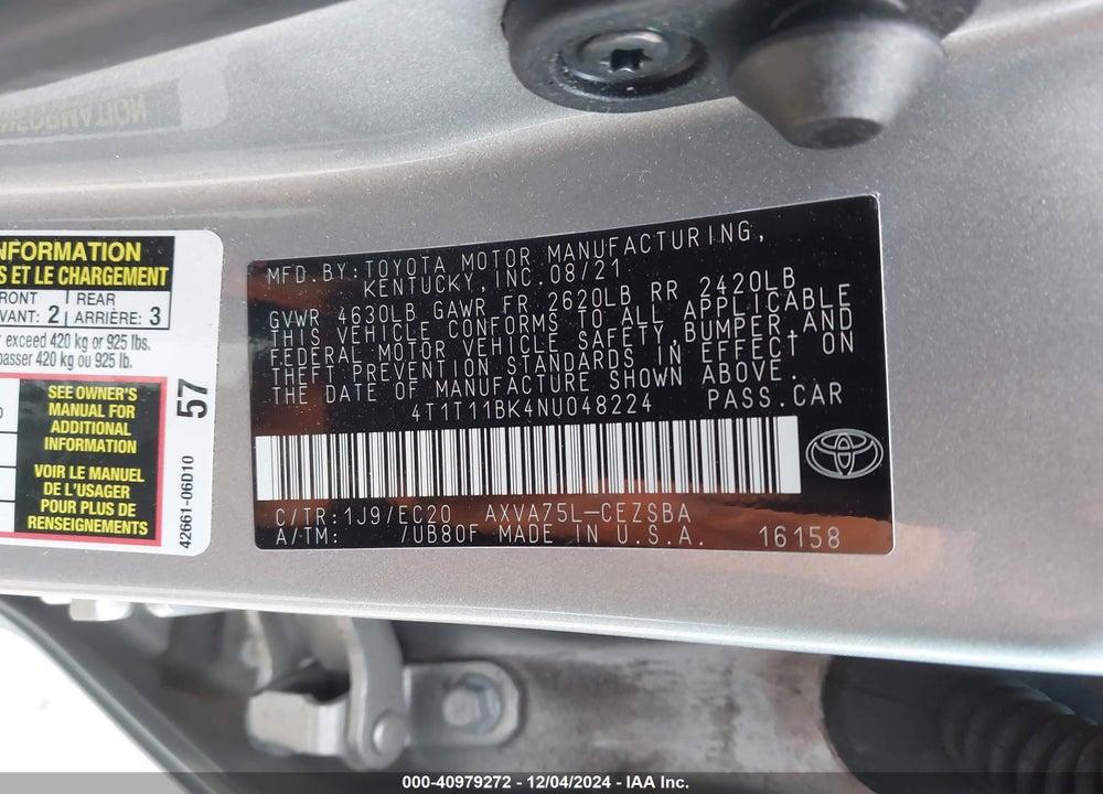 2022 TOYOTA CAMRY SE NIGHTSHADE SPECIAL AWD VIN: 4T1T11BK4NU048224