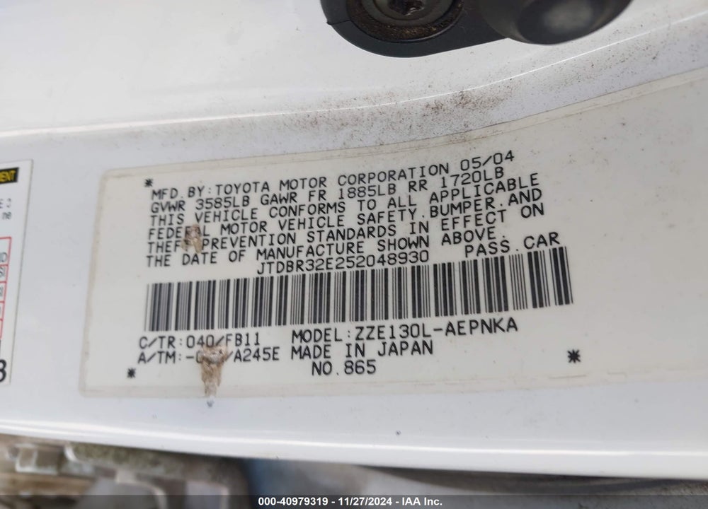 2005 TOYOTA COROLLA LE VIN: JTDBR32E252048930