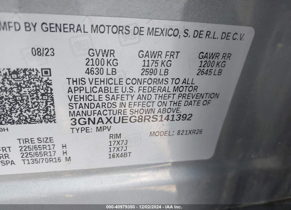 2024 CHEVROLET EQUINOX AWD LT VIN: 3GNAXUEG8RS141392