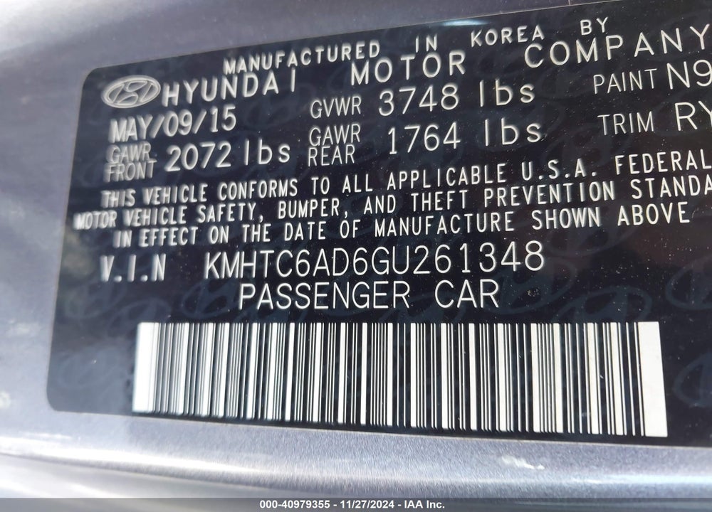 2016 HYUNDAI VELOSTER VIN: KMHTC6AD6GU261348