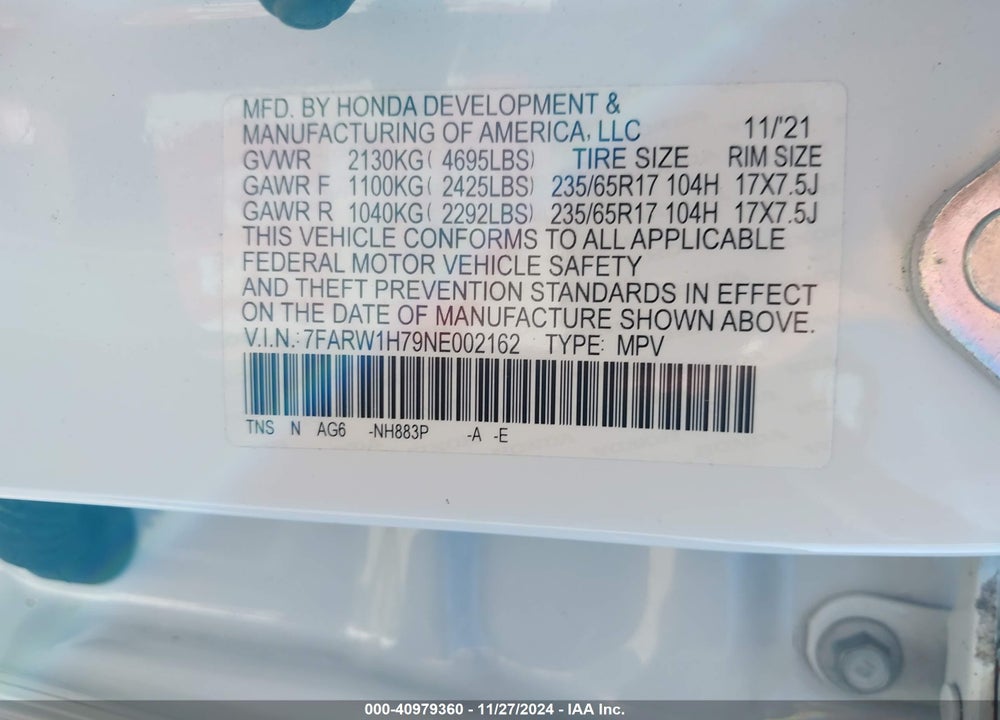 2022 HONDA CR-V 2WD SPECIAL EDITION VIN: 7FARW1H79NE002162