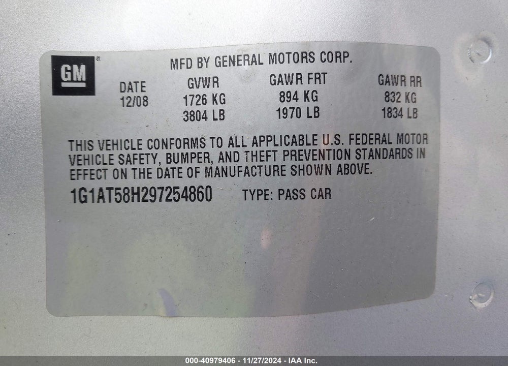 2009 CHEVROLET COBALT LT W/1LT VIN: 1G1AT58H297254860