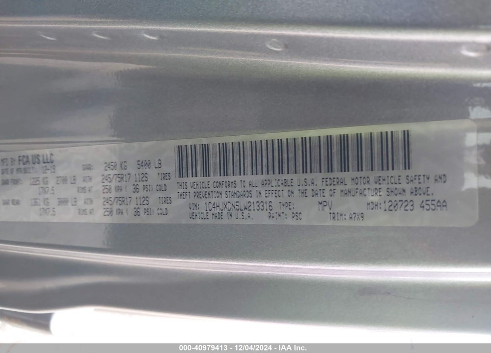 2020 JEEP WRANGLER UNLIMITED SPORT S 4X4 VIN: 1C4HJXDN5LW213316