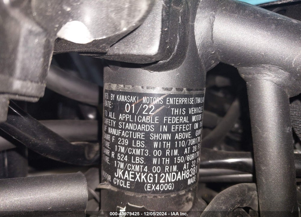 2022 KAWASAKI EX400 VIN: JKAEXKG12NDAH8381