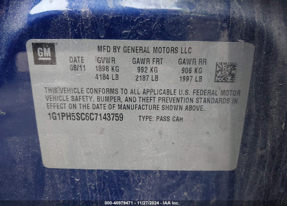 2012 CHEVROLET CRUZE LTZ VIN: 1G1PH5SC6C7143759