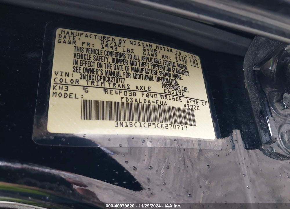 2012 NISSAN VERSA 1.8 S VIN: 3N1BC1CP9CK270777