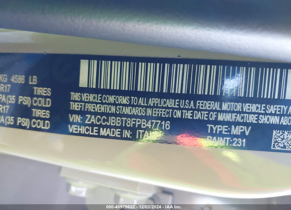 2015 JEEP RENEGADE LATITUDE VIN: ZACCJBBT8FPB47716