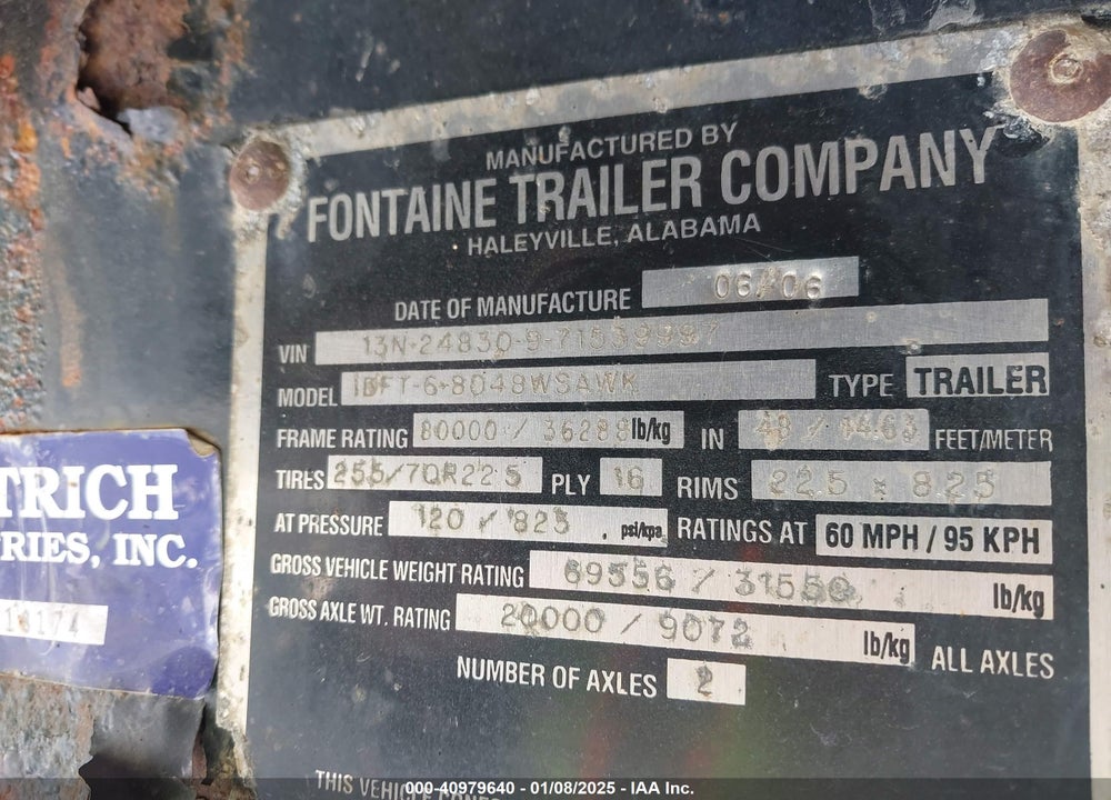 2007 FONTAINE TRAILER CO TRAILER VIN: 13N24830971539997