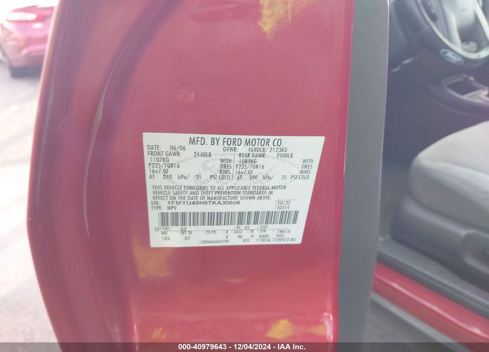 2007 FORD ESCAPE HYBRID VIN: 1FMYU49H67KA30606
