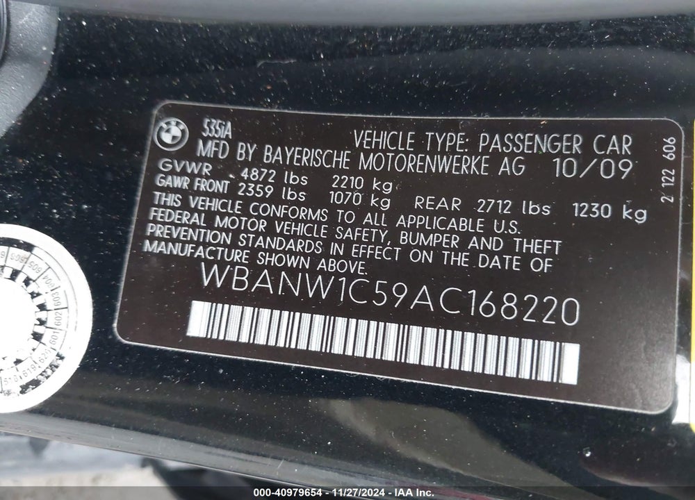 2010 BMW 535I VIN: WBANW1C59AC168220