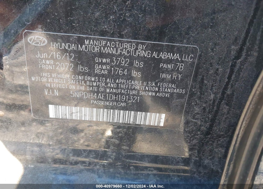 2013 HYUNDAI ELANTRA VIN: 5NPDH4AE1DH191321