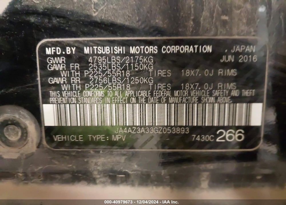 2016 MITSUBISHI OUTLANDER SE VIN: JA4AZ3A33GZ053893