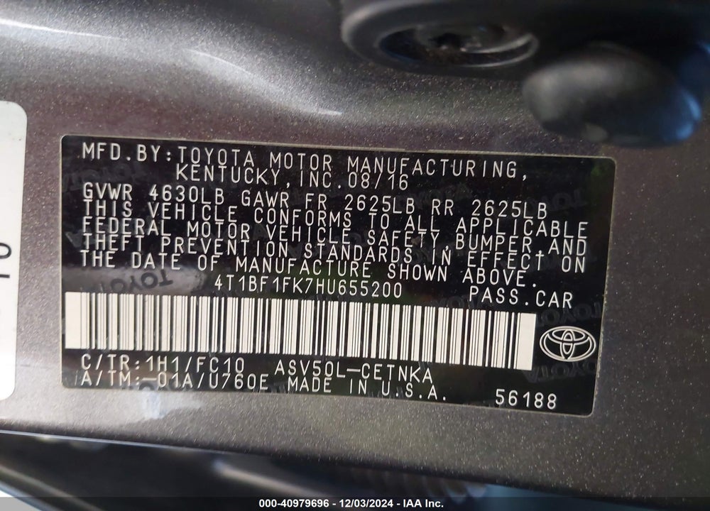 2017 TOYOTA CAMRY LE VIN: 4T1BF1FK7HU655200
