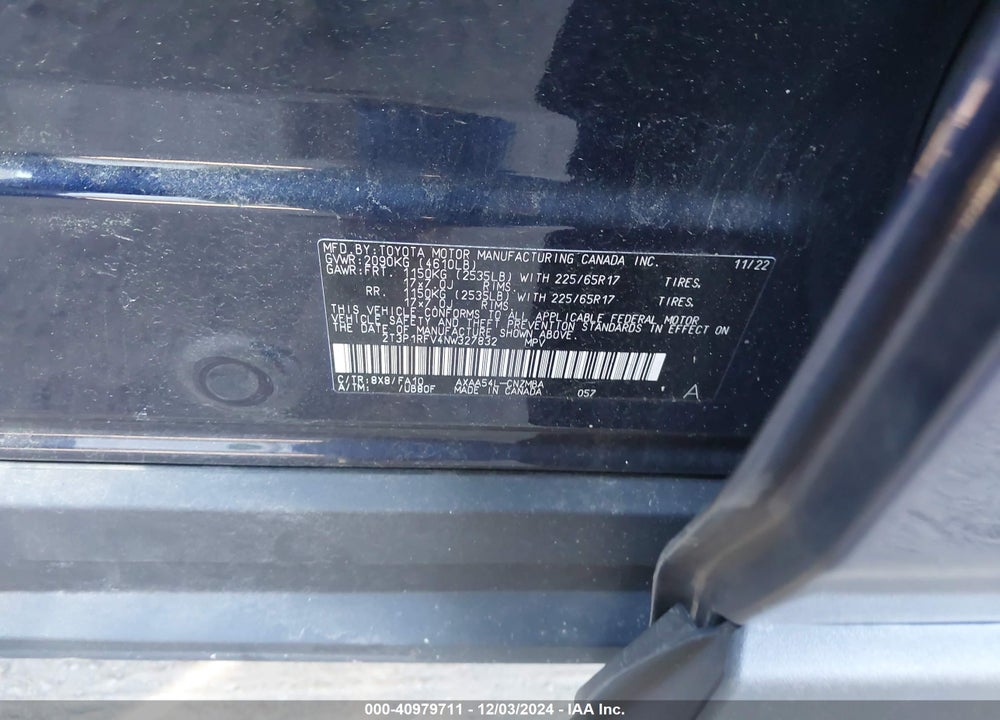 2022 TOYOTA RAV4 XLE VIN: 2T3P1RFV4NW327832