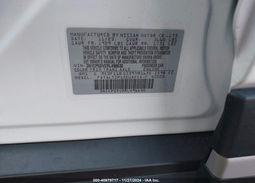 2024 NISSAN KICKS SR XTRONIC CVT VIN: 3N1CP5DV2RL496630