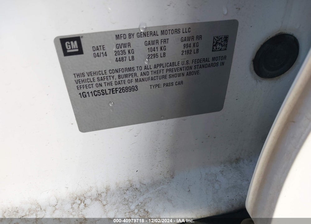2014 CHEVROLET MALIBU 1LT VIN: 1G11C5SL7EF268993