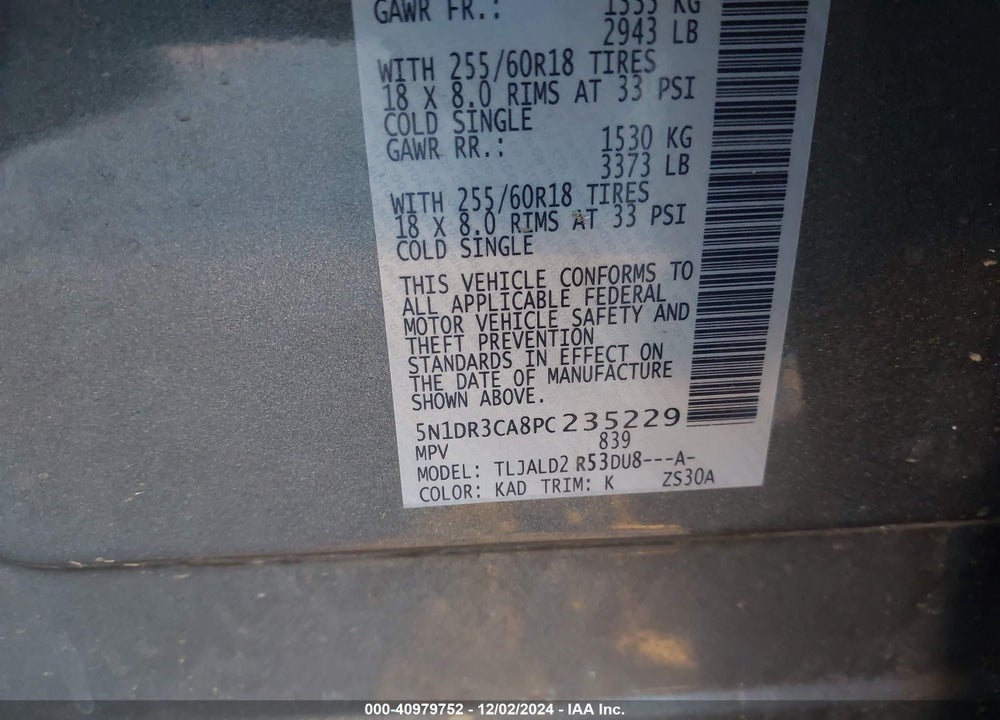 2023 NISSAN PATHFINDER SL FWD VIN: 5N1DR3CA8PC235229