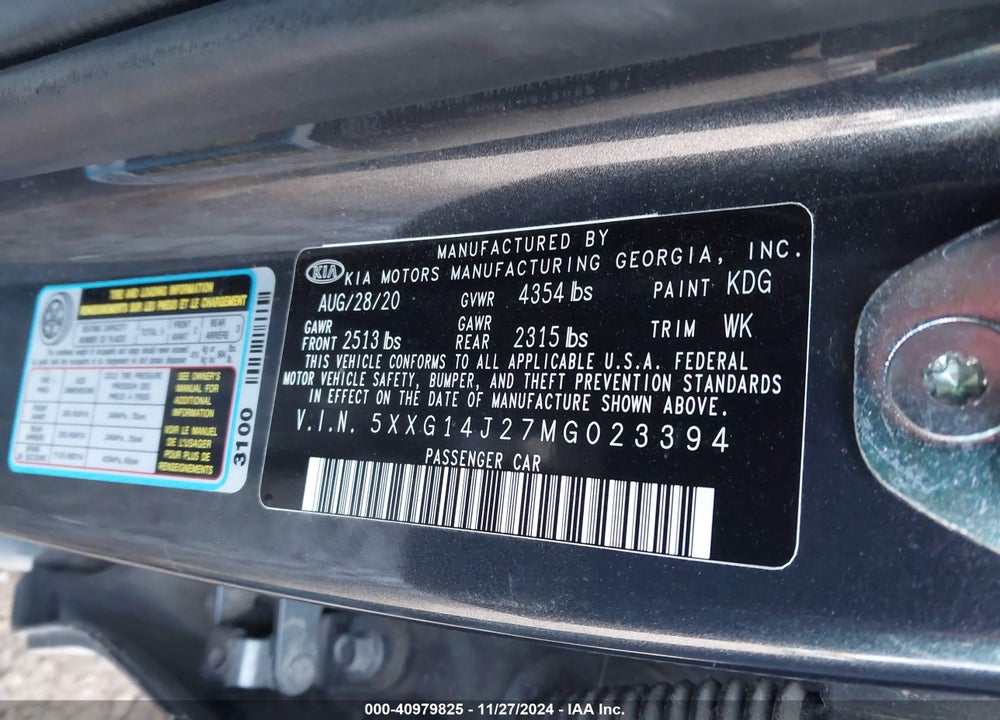 2021 KIA K5 LXS VIN: 5XXG14J27MG023394