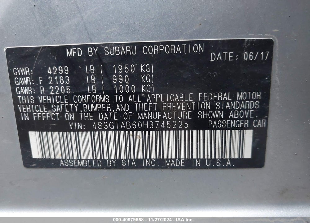 2017 SUBARU IMPREZA 2.0I PREMIUM VIN: 4S3GTAB60H3745225