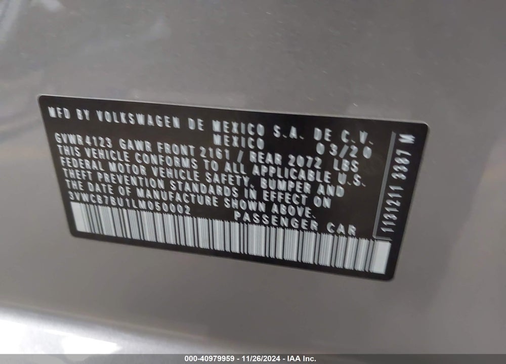 2020 VOLKSWAGEN JETTA 1.4T R-LINE/1.4T S/1.4T SE VIN: 3VWCB7BU1LM050002