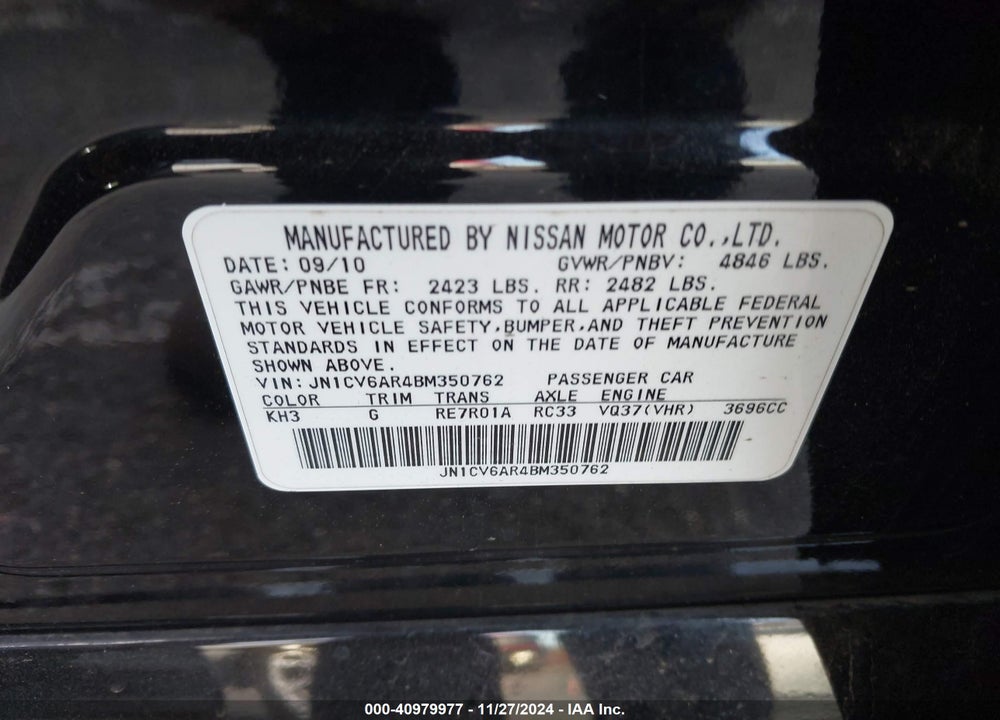 2011 INFINITI G37X VIN: JN1CV6AR4BM350762