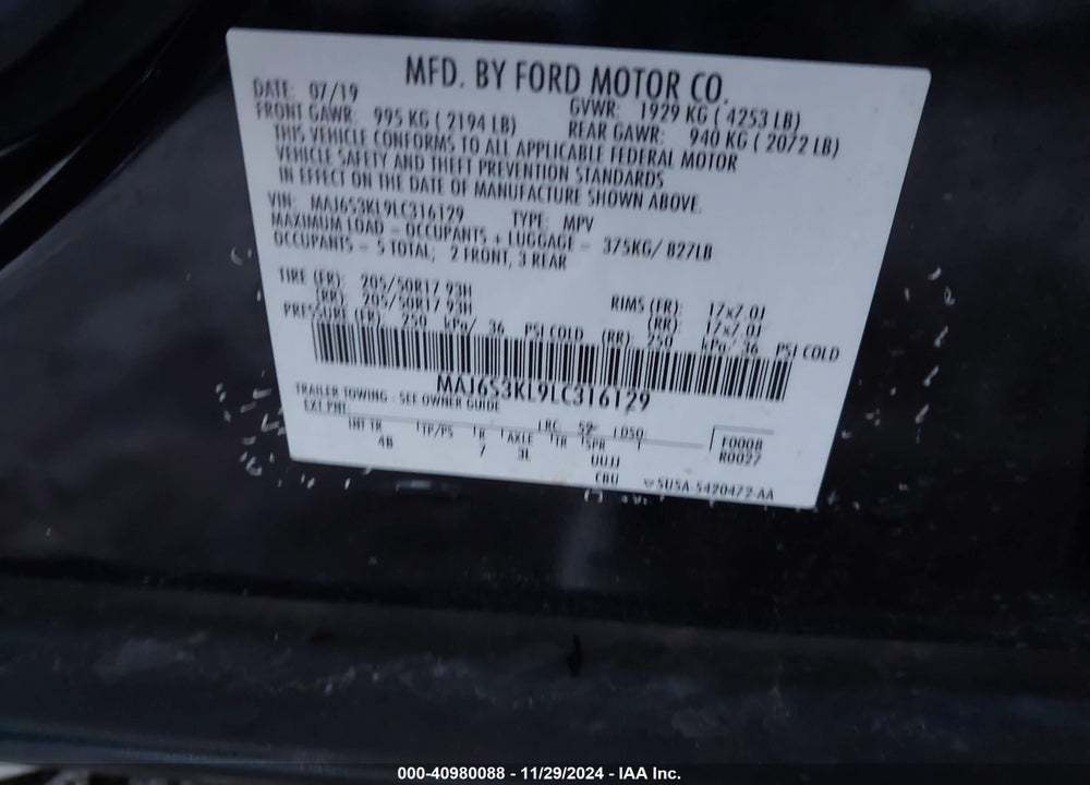 2020 FORD ECOSPORT TITANIUM VIN: MAJ6S3KL9LC316129