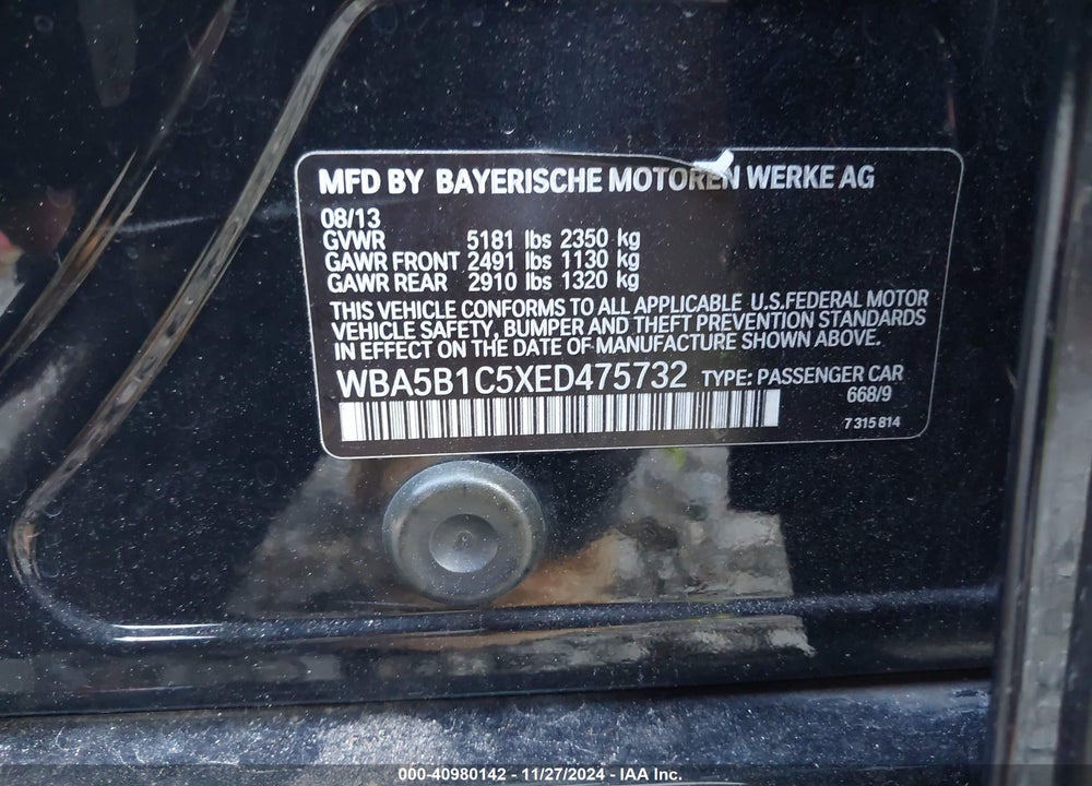 2014 BMW 535I VIN: WBA5B1C5XED475732