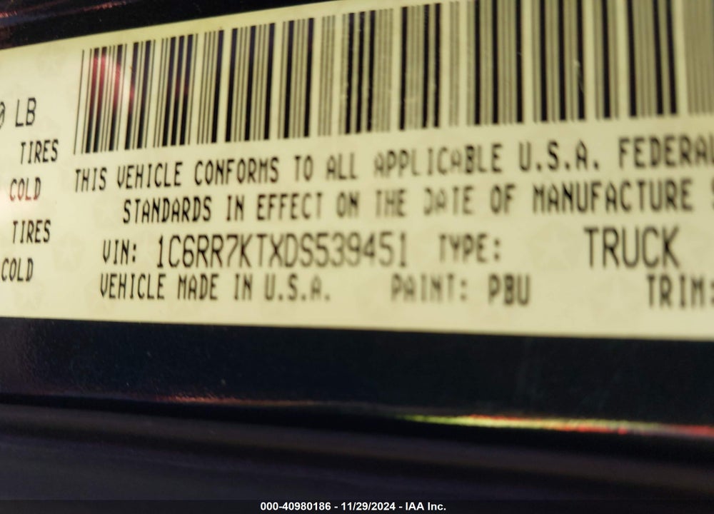2013 RAM 1500 EXPRESS VIN: 1C6RR7KTXDS539451