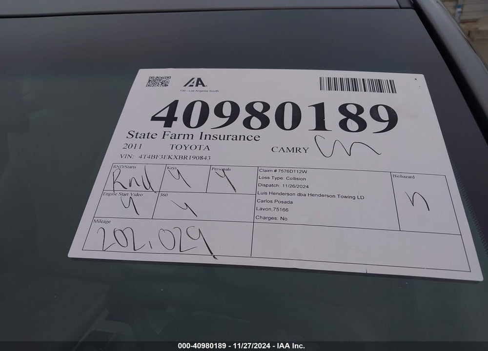 2011 TOYOTA CAMRY LE VIN: 4T4BF3EKXBR190843