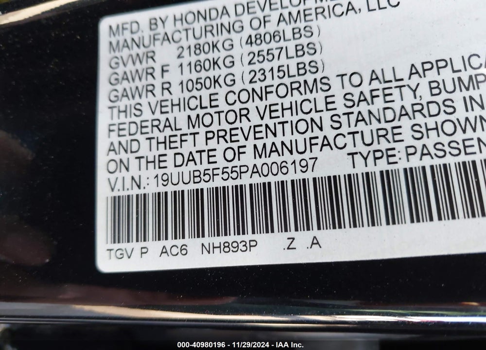 2023 ACURA TLX VIN: 19UUB5F55PA006197