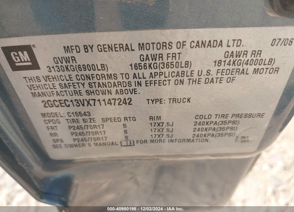 2007 CHEVROLET SILVERADO 1500 CLASSIC LS VIN: 2GCEC13VX71147242