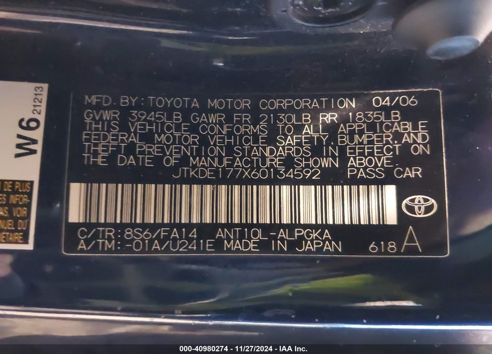 2006 SCION TC VIN: JTKDE177X60134592