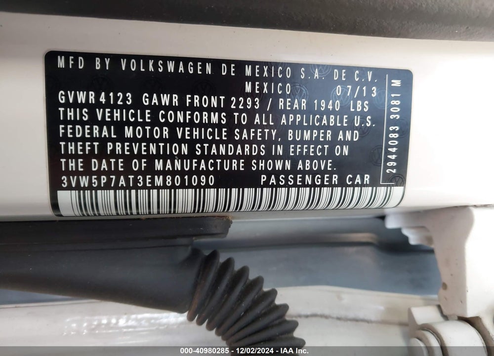 2014 VOLKSWAGEN BEETLE 2.5L VIN: 3VW5P7AT3EM801090