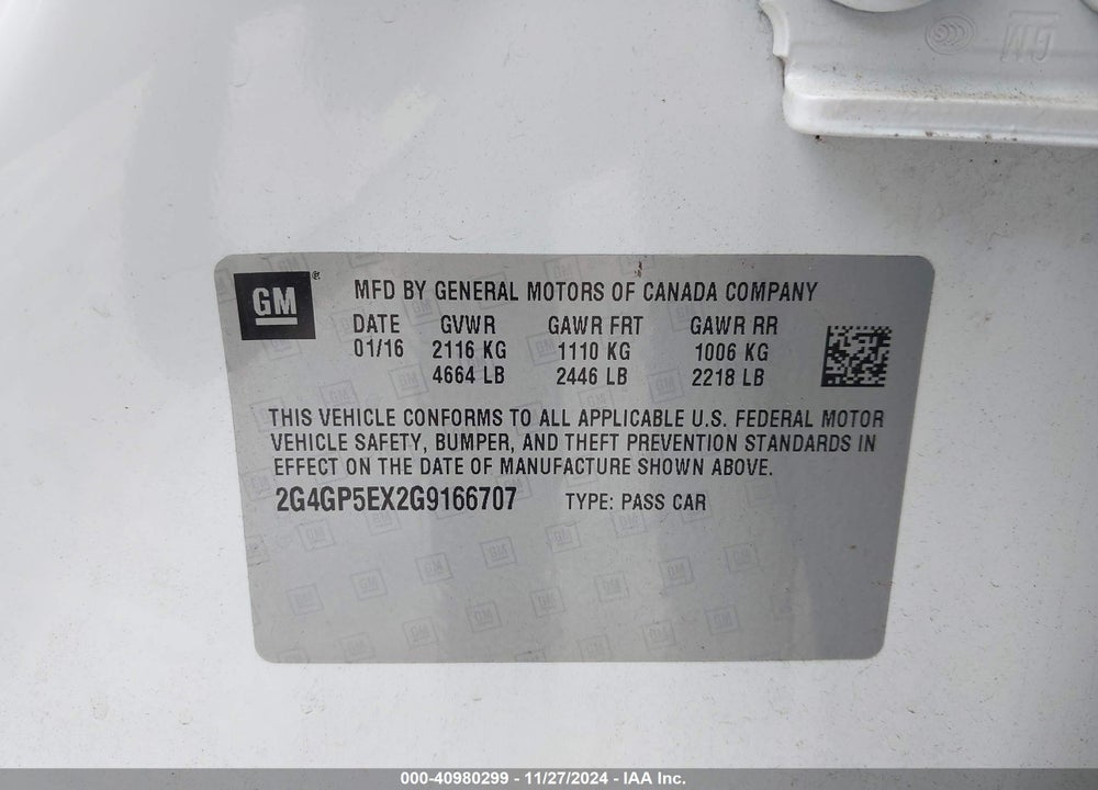 2016 BUICK REGAL TURBO/E-ASSIST PREMIUM I VIN: 2G4GP5EX2G9166707