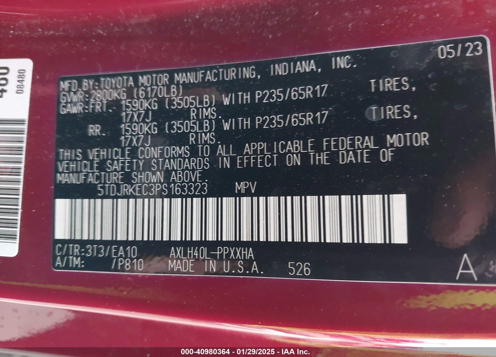 2023 TOYOTA SIENNA XLE VIN: 5TDJRKEC3PS163323