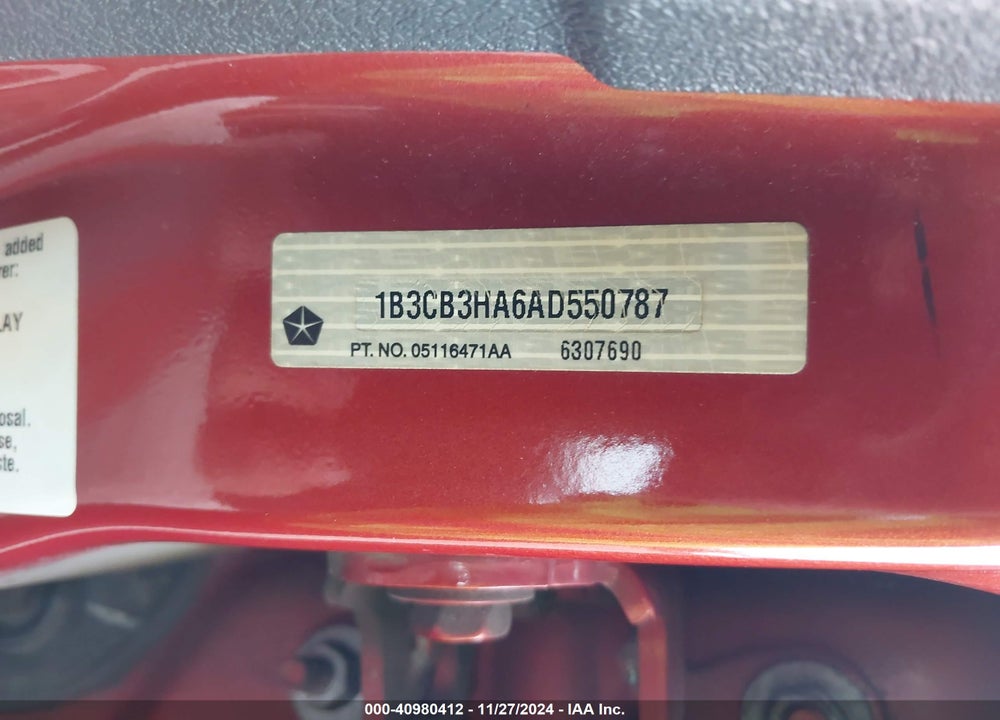2010 DODGE CALIBER MAINSTREET VIN: 1B3CB3HA6AD550787