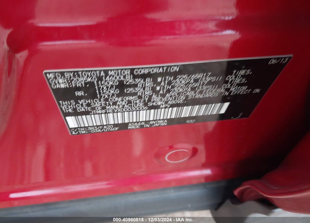 2013 TOYOTA RAV4 XLE VIN: JTMRFREVXDD030006