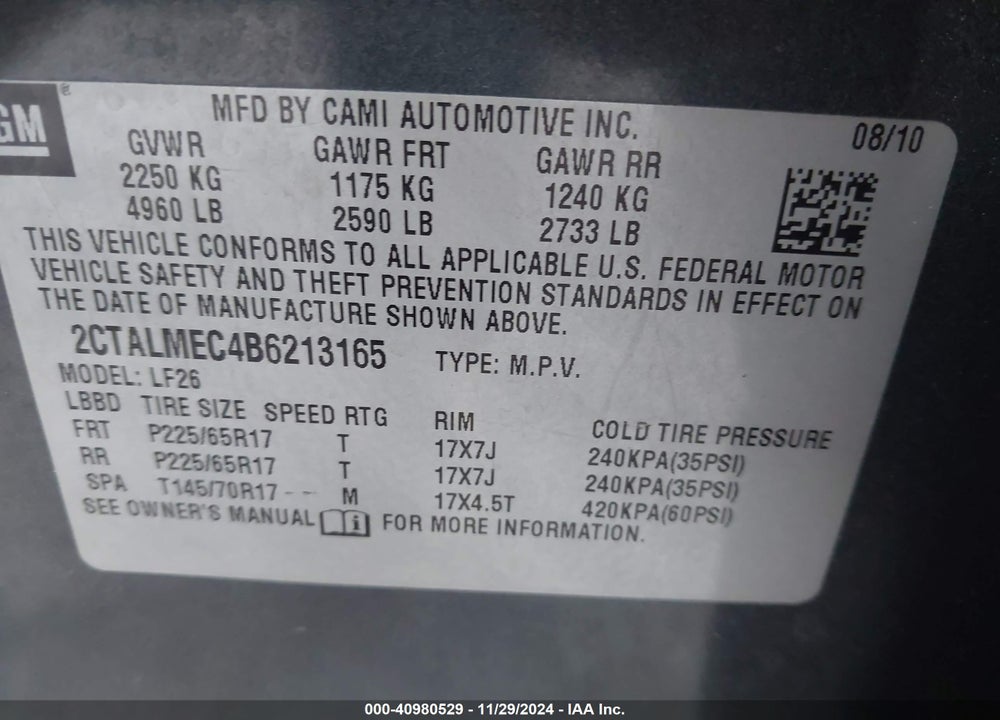 2011 GMC TERRAIN SLE-1 VIN: 2CTALMEC4B6213165