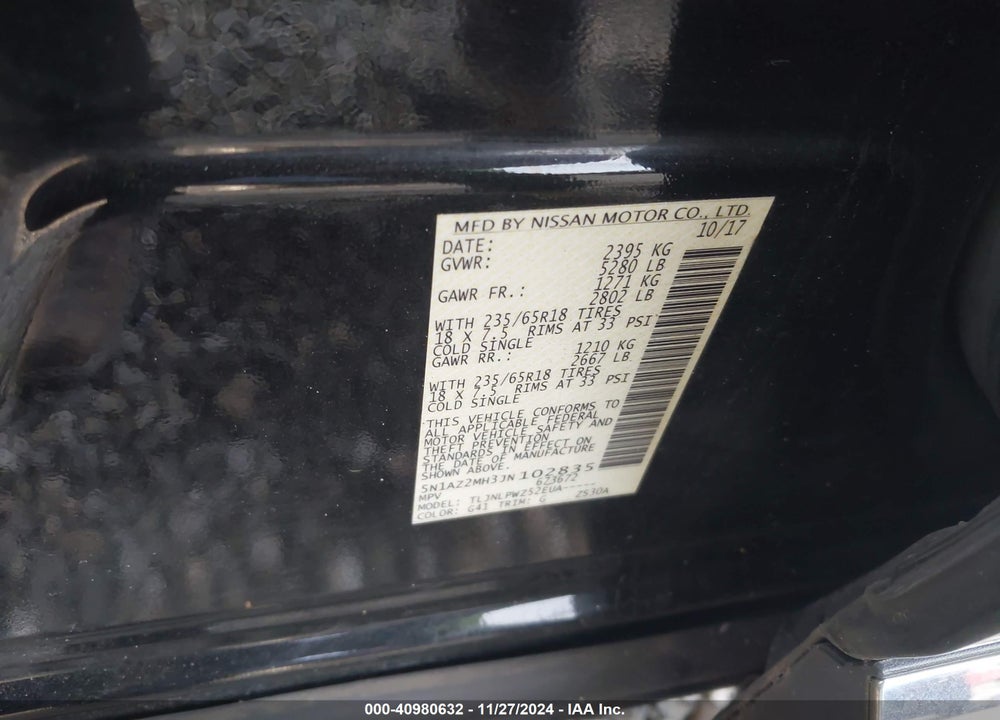 2018 NISSAN MURANO S VIN: 5N1AZ2MH3JN102835